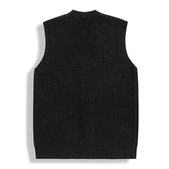 Threebooy  New Luxury Casual Men Sweater Vest Leisure Trendy Knit V Neck Button-down Solid Color Sleeveless Cardigan Retro Basic Waistcoats
