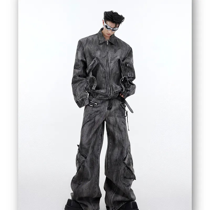 Threebooy Men's Signature Baggy Gray Denim 2-Piece Set