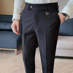 Threebooy British Style Autumn Solid Business Casual Suit Pants Men Clothing Simple All Match Formal Wear Office Trousers Straight 28-36