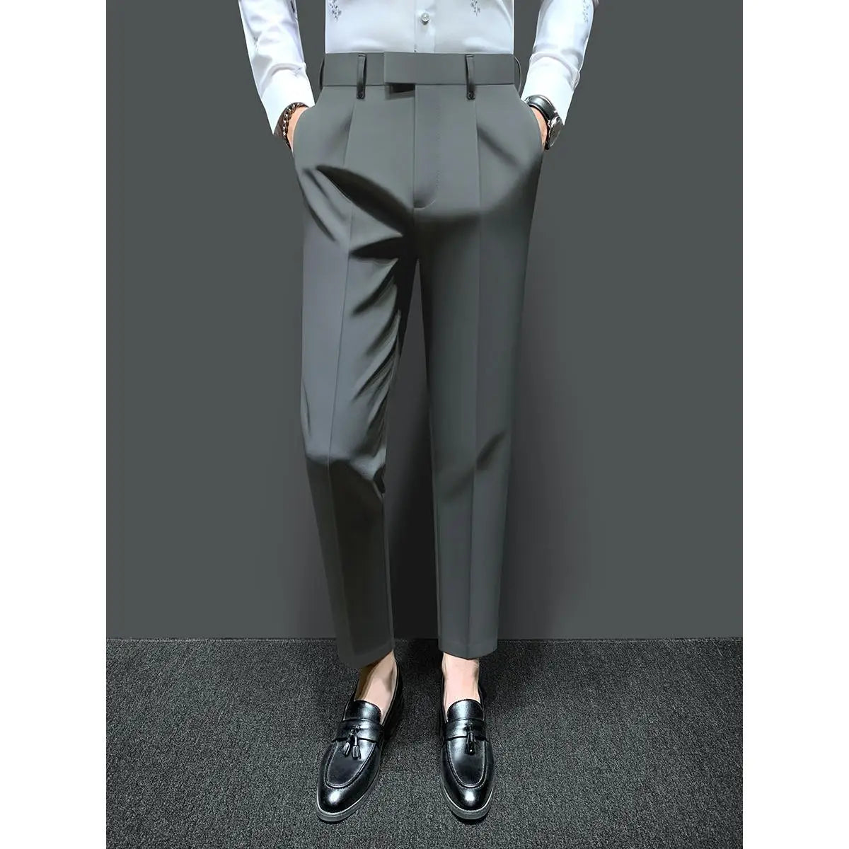 Threebooy  Spring Autumn Suit Pants Men's Drapey Casual Straight Slim Nine-Point Suit Pants Men's