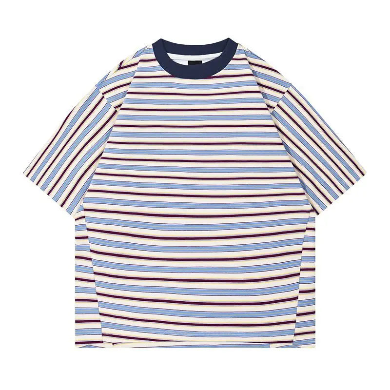 Threebooy  Loose Fit Striped Milk Silk T-Shirt Short Sleeve 300g Thickened Heavyweight Rh5085 Trendy Brand Women's Summer Top