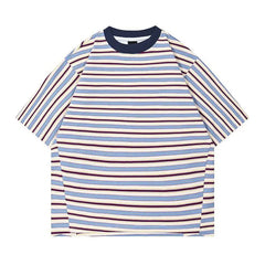 Threebooy  Loose Fit Striped Milk Silk T-Shirt Short Sleeve 300g Thickened Heavyweight Rh5085 Trendy Brand Women's Summer Top