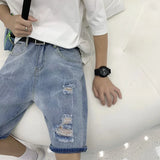 Threebooy 2024 Summer New Men Personalized Washable Vintage Ripped Short Jeans Streetwear Hole Slim Denim Shorts Male Brand Clothes