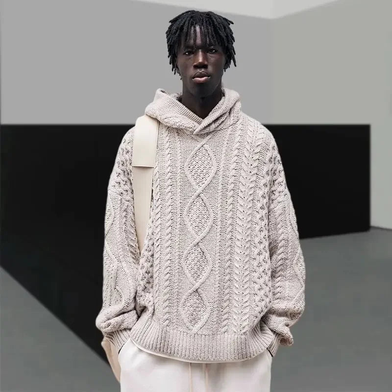 Threebooy Casual Harajuku Sweatshirt Hoodie Twist Knitted Sweater Men Autumn and Winter New Men Women Hip Hop Hoodies Pullover Streetwear