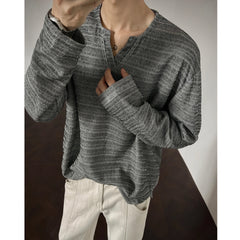 Threebooy 2025 New Fall Mens Long Sleeve Tshirt Soft Comfortable Casual Knitted Shirt V Neck Top Fashion Mens Clothing Teen Boys Clothing