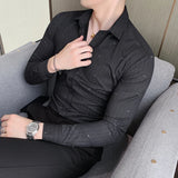 Threebooy  Men's Luxury Shirts Wedding Dress Printing Long Sleeve Shirt Silk Tuxedo Shirt Men Mercerized Cotton Shirt Plus Size S-4XL