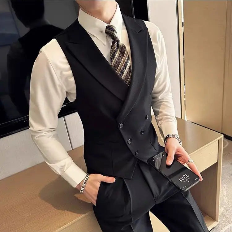 Threebooy Japanese High-end Smart Casual Vest Men's Vest Pants Set Korean Elegant Wear 2025 Summer New Blazer Vest Aesthetic Waistcoat