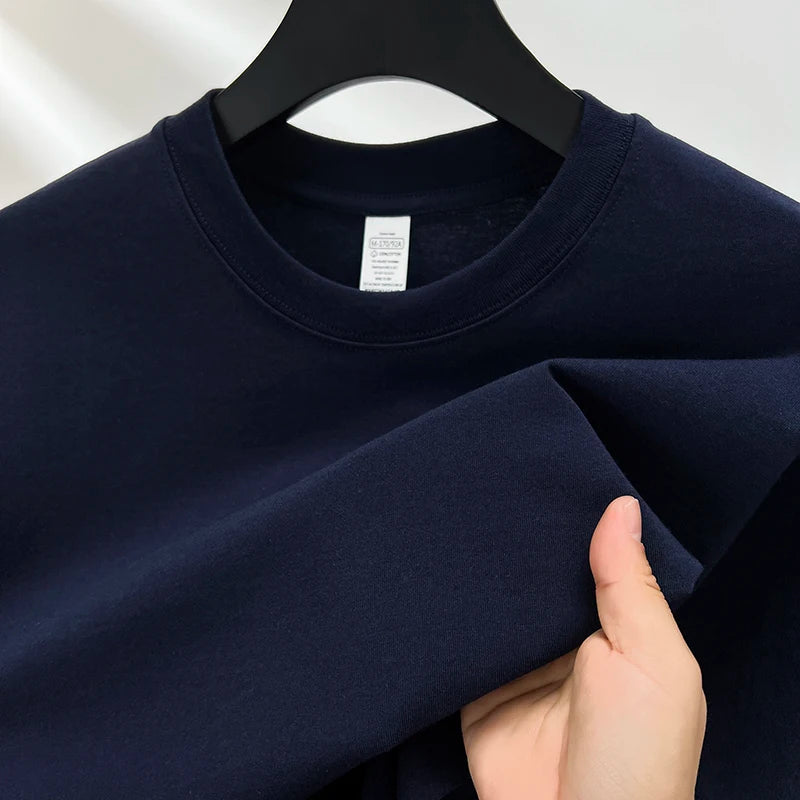 Threebooy  100% pure cotton summer high-end brand men's short sleeve round neck fashionable style half sleeved top breathable T-shirt
