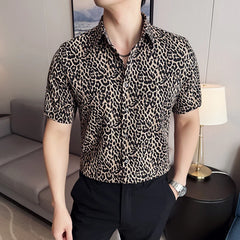 Threebooy  Camisas De Hombre Fashion Leopard Pattern Men's Shirt High Quality Business Social Banquet Slim Fit Versatile Shirt Size 4XL-M