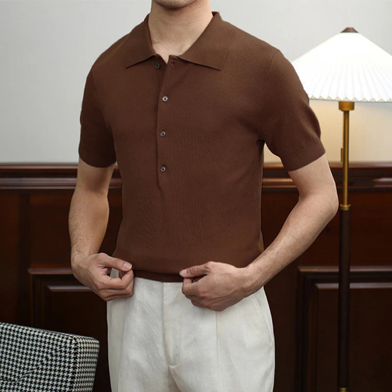 Threebooy New Trend Men Polo Shirt Leisure Vintage High Quality Knit Tops American Style Fashion Breathable Buttoned Short Sleeve Knitwear