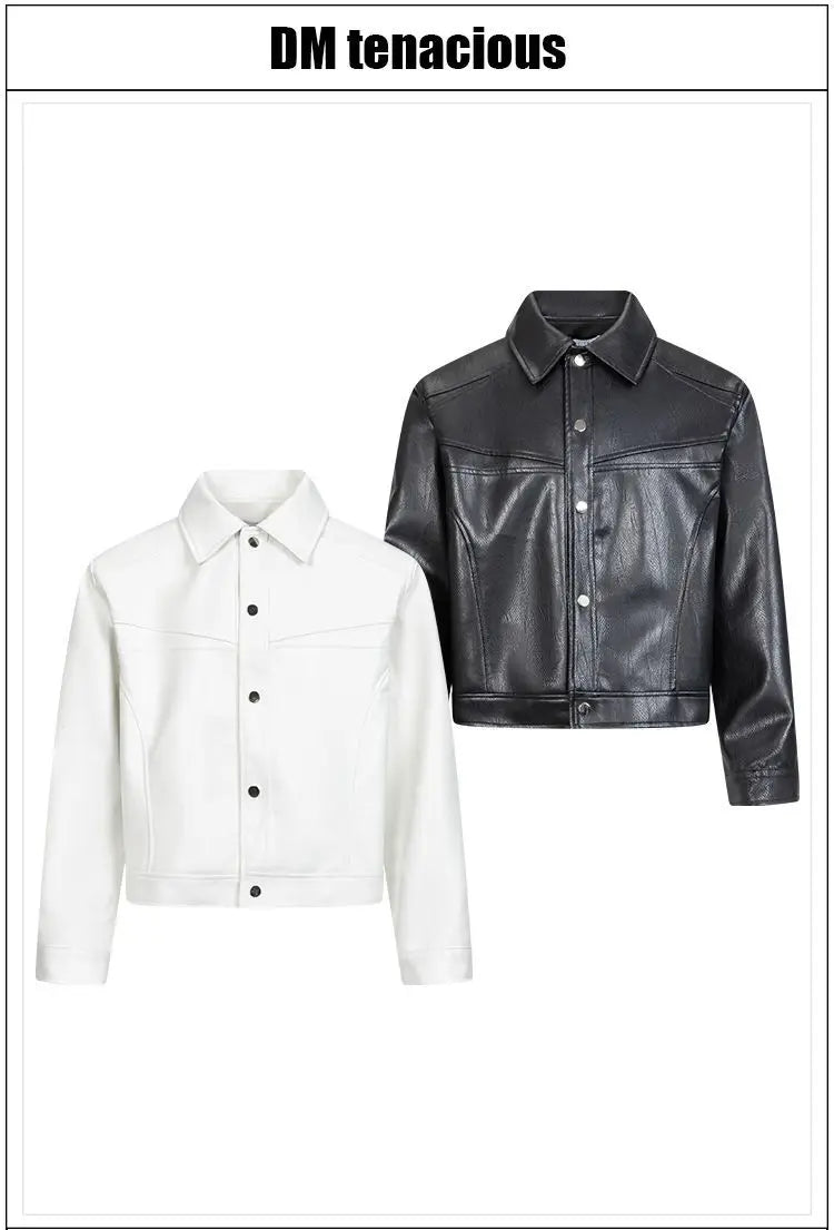 Threebooy American Street High-end Coat Trendy Leather Jacket Korean Elegant 2025 Spring Men's New PU Lapel Slim Loose Jacket Aesthetic