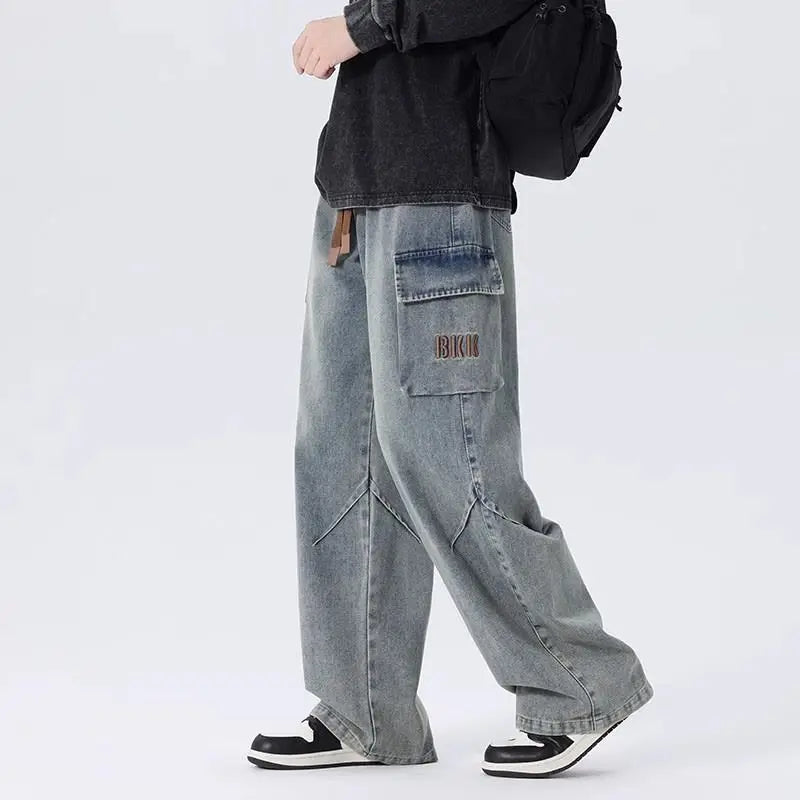 Threebooy 2025 Spring Men and Women Trendy workwear Straight leg denim pants for couples American hip-hop washed personalized casual pants