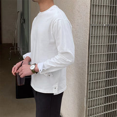 Threebooy  New Autumn Fashion Men T-shirt Light Luxury Solid Color Long Sleeve Tops Leisure Streetwear Casual O Neck Basic Shirts M-3XL