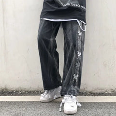 Threebooy Trousers Hip Hop Straight Men's Jeans Tie Dye Graphic Man Cowboy Pants Y2k Streetwear Baggy 2024 Korean Autumn Harajuku Summer