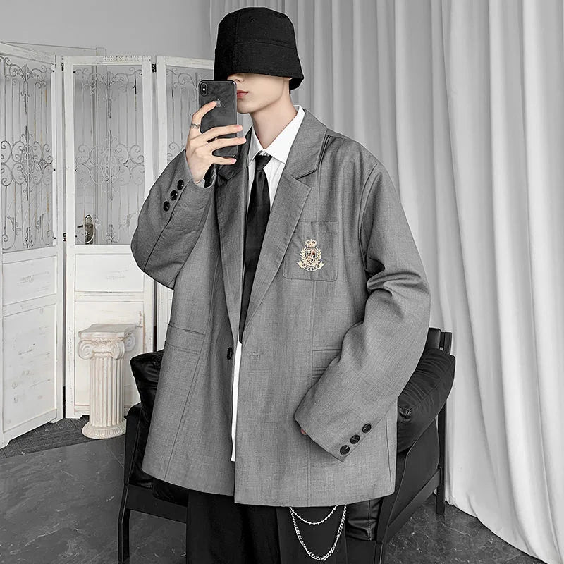 Threebooy Spring Men's Embroidery High Quality Suit Jackets Male School Uniform Fashion Blazers Black/grey Western-style Clothes