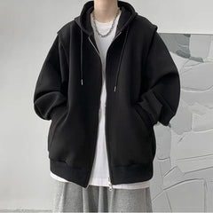 Threebooy Hooded Hoodies Men Solid Classic Outwear Korean Fashion American High Street Sweatshirts Teens Couples All-match Coats Trendy