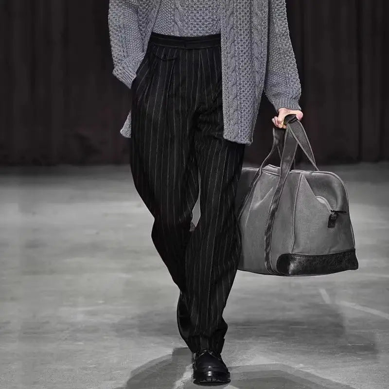 Threebooy  Straight Striped Loose Pants Trousers Fashionable Tweed Business Casual Men Autumn Winter