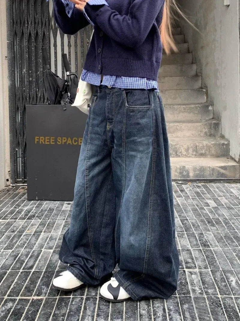 Threebooy Y2K Fashion New Letters Embroidered Washed Baggy Jean Women Gothic Harajuku Vintage Hip Hop Pop Casual High Waist Wide Leg Pants