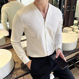 Threebooy Men V-neck Long Sleeve Shirt New British Style Solid Casual Slim Fit Camisas Blusas Formal Dress Shirts Homme Men Clothing