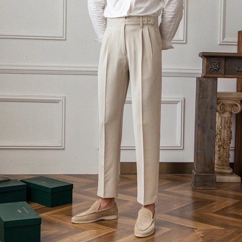 Threebooy Men's Light Luxury Naples Slim-fit Dress Pants Fashion Casual Solid Color British Retro Premium Elegant Popular Leisure Trousers