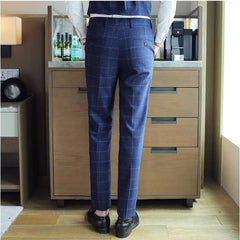 Threebooy  Men's Spring High Quality Business Suit Pants/Male Slim Fit Fashion Plaid Groom's Wedding Dress Trousers 29-35