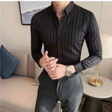 Threebooy  Masculina Spring Shirts Men Dress Vertical Stripe Streetwear Slim Men Shirt Casual Long Sleeve Chemise Homme Tuxedo Shirt