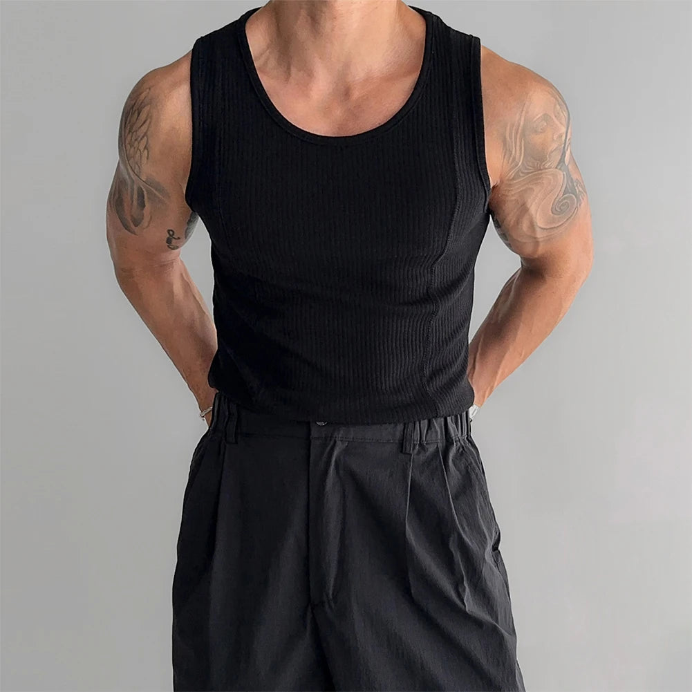 Threebooy  Mens Ribbed Sleeveless Tank Top  Activewear Fitness Sports Bodybuilding Vest Top