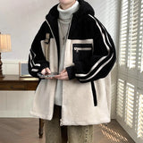 Threebooy Winter Thick Warm Berber Fleece Jacket Men Parka Coat Fashion Patchwork Color Unisex Hooded Casual Jacket Women Plus Size 3XL-M