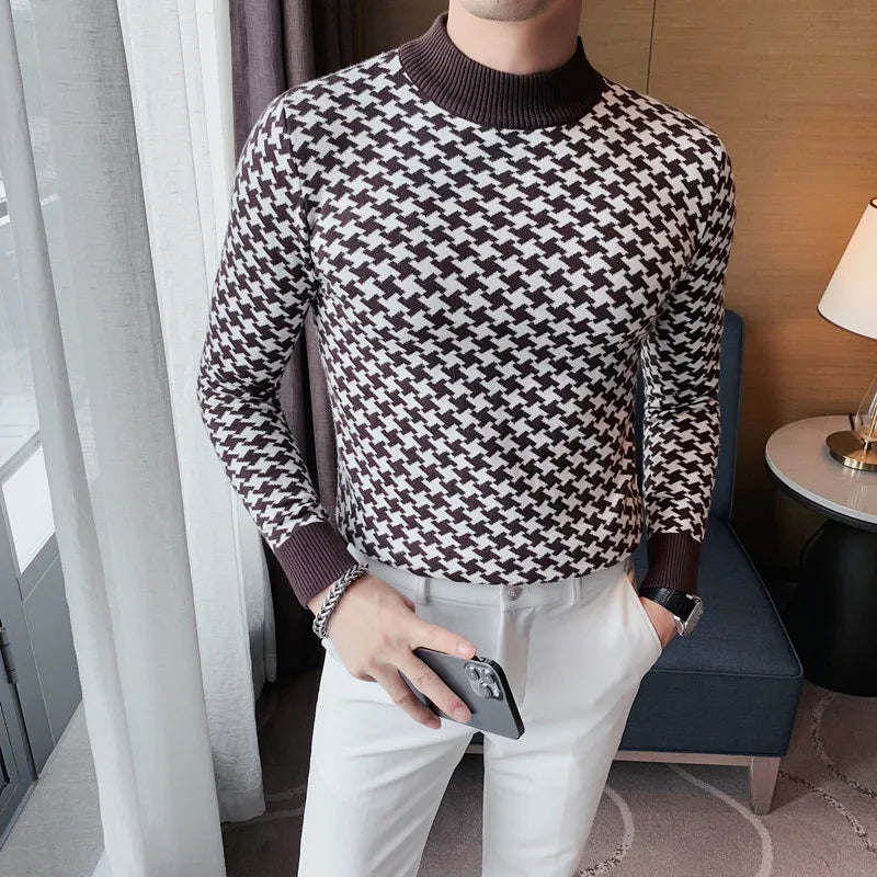 Threebooy Clothing Men Autumn Winter High Quality Knitting Sweater/Male Slim Fit Plaid Fashion Pullover Men's Casual Knit Shirt