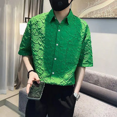 Threebooy  Summer Five-point Sleeve Shirt Men's New Casual Handsome Half-sleeved Inch Shirt Thin Men's Top Mid-sleeved Shirt