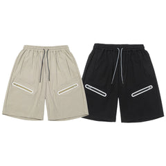 Threebooy  Large Size Casual Shorts Men Streetwear Harajuku Reflective Stripe Knee Length Pants Japan Style Outdoor Quick Drying Short Male
