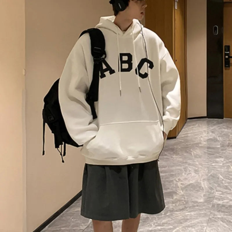 Threebooy Letter Print ABC Men's Hoodies 2025 Autumn new sudadera hombre Korean Fashion Harajuku Pullover Hip Hop Long Sleeve Hooded