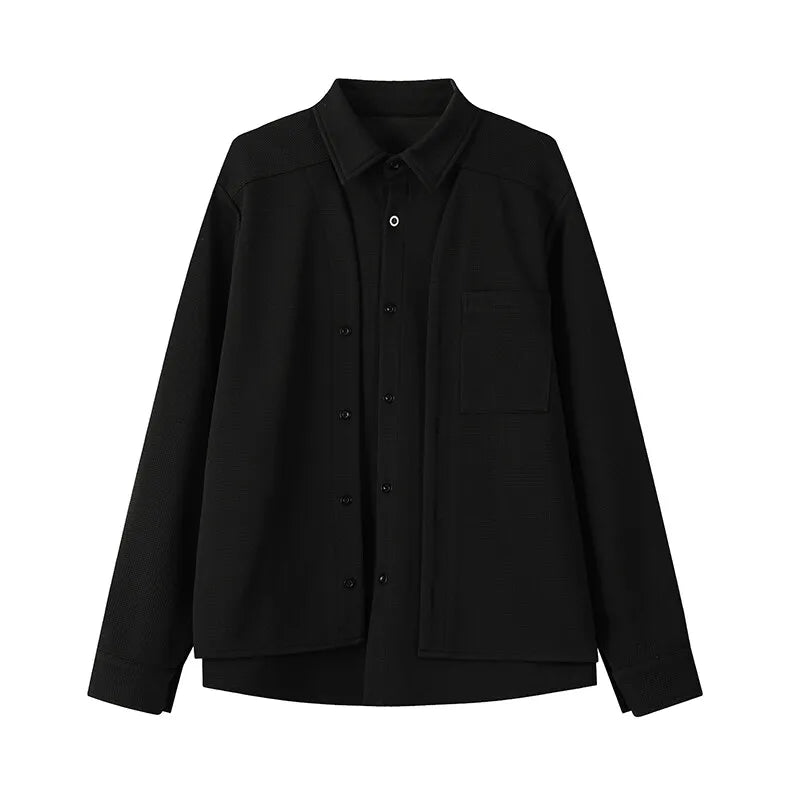 Threebooy Spring New Men's Shirts Long Sleeve Fake two pieces Solid Color Casual Shirt Harajuku Blouse Fashion Unisex Clothes coat