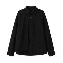 Threebooy Spring New Men's Shirts Long Sleeve Fake two pieces Solid Color Casual Shirt Harajuku Blouse Fashion Unisex Clothes coat