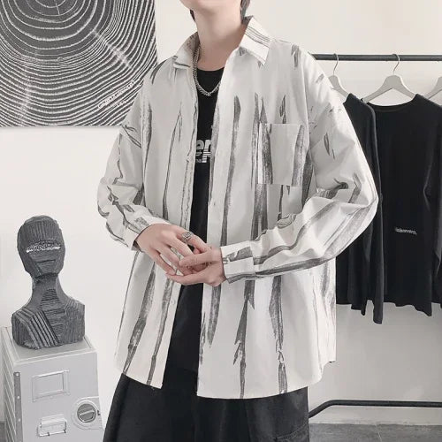 Casual Shirts Men All-match Tie-dye Spring Autumn BF Long Sleeve Tops Teens Fashion Harajuku Chic Coats Camisas Hombre Newly Ins
