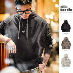 Threebooy Vintage Embroidered Hoodies for Men Solid Color Hooded Sweatshirts Spring New Pullovers Loose Streetwear