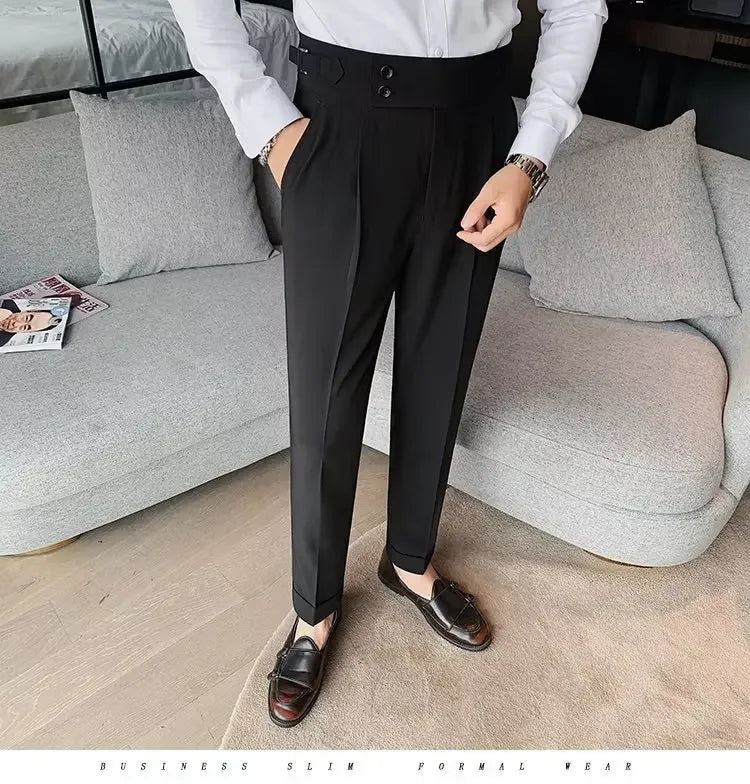 Threebooy Nadir Coffee Color Men's Trousers Classic Trendy Paris Button Single Pleat Slims Smooths Your Silhouette Business Casual Pants