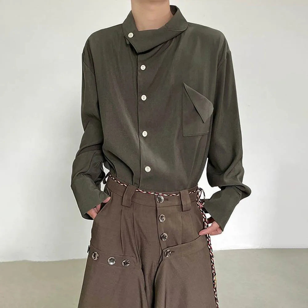 Threebooy  Summer Men's Solid Color Long-Sleeved Shirt American Retro Fashion Trend High Street Loose Casual Breathable Niche Men's Tops