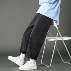 Threebooy New Street Casual Baggy Jeans Men's Korean Fashion Hip Hop Straight Wide Leg  Trousers Couple Denim Pants Black Light Blue