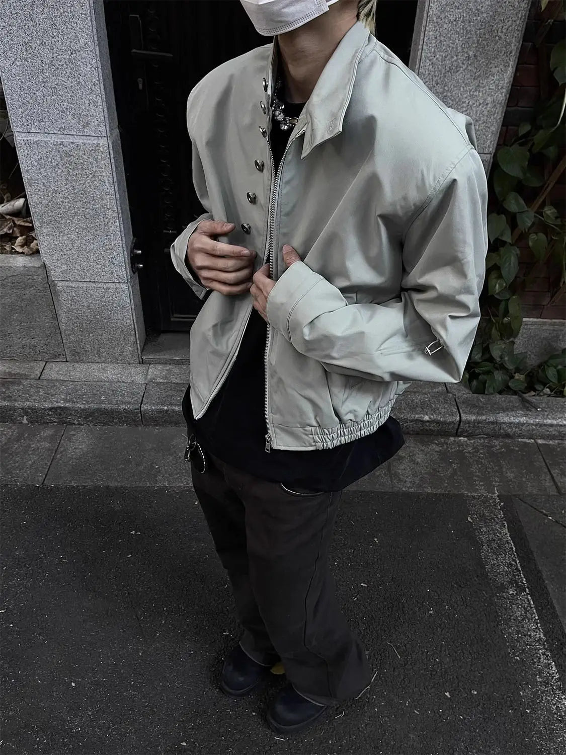 Threebooy American Retro Multi-button Stand Collar Design Jacket Men Korean Hip Hop Coat High Street Hip-hop Solid Color Classic Jacket