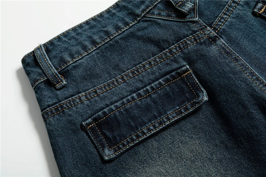 Threebooy Patchwork Design Jeans Mens Streetwear Punk Y2k Jeans Trousers Men Harajuku Vintage 2025 New Baggy Wide-leg Denim Pants Male