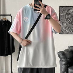 Threebooy Gradient Color Short-sleeved T-shirt Thin Fashion Simple Breathable Tshirts Oversize Summer Men's Clothes Loose Casual Tops