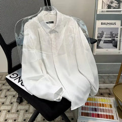 Threebooy Korean High-end Long-sleeved Shirt Men's Solid Color High-end Droop Top Spring and Autumn Loose Handsome Shirt Chic Streetwear