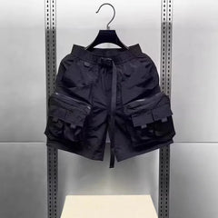 Threebooy  Summer Trendy Workwear Shorts Men's Five-Pocket Quick-Dry Versatile Straight-Cut Low-Waist Belted Casual Polyester Fiber