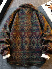 Threebooy Diamond Ethnic Style Jacquard Brushed Shirt Men Long-sleeved Korean Style Autumn Winter Thickened Warm Lapel Woolen Shirt Jacket