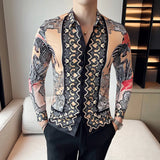 Threebooy High Quality Men Floral Shirt Long-Sleeved Tuxedo Slim Shirt Fashion Mens Designer Retro Printed Shirt Camisa Masculina 4XL