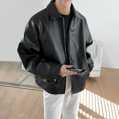 Threebooy  Leather Jacket Men's Spring New Trend Korean Autumn PU Leather Casual Baseball Uniform
