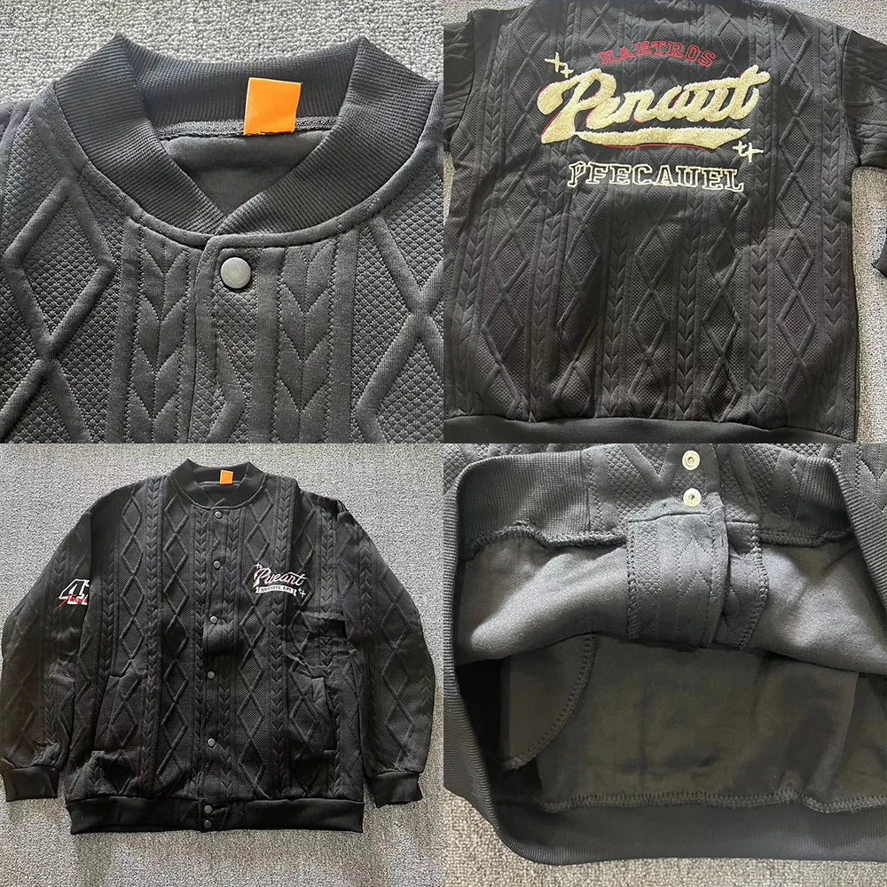 Threebooy Men's Pilot Jacket Retro Vibe Buttons Baseball Jackets Male Spring Autumn Single-breasted Stand Collar Long Sleeves Letter Tops