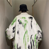 Threebooy High Street Tie Dyed Graffiti Denim Jacket Men's Autumn Trendy High Fashion Loose Casual Ruffian Handsome Coat