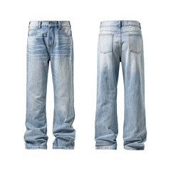 Threebooy Mens Classic Straight Light Blue Washed Denim Jeans M-5XL 7 Size Options Big Tall Multiple Fit Vintage Wash Large Size